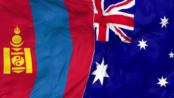 Australia and Mongolia Flags Together Seamless Looping Background, Looped Cloth Waving Slow Motion, 3D Rendering video