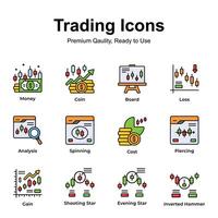 Get this amazing trading icons set in trendy design style, up for premium use vector