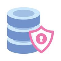 Protection shield with database servers showing concept flat icon of secure server, database security vector