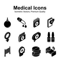 Grab this creative medical and healthcare isometric icons set vector