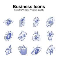 Get this amazing business and finance icons set in trendy isometric style, ready to use in websites and mobile apps vector