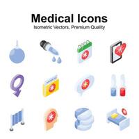 Grab this creative medical and healthcare isometric icons set vector