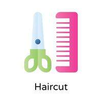 Scissors and hair comb showing concept icon of haircut in trendy style vector