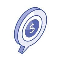 Dollar coin inside chat bubble depicting concept isometric icon of business chat, money talk vector design