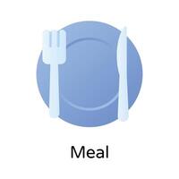 Fork and knife with plate denoting meal vector design