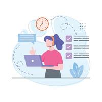 Female person using laptop denoting concept of remote working illustration vector