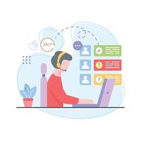 Humans character using headphone showing concept icon of customer care service vector