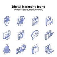 Ready to use digital marketing isometric vectors set, premium vectors