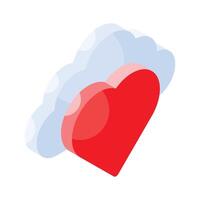 Favorite cloud storage, cloud and heart isometric vector design
