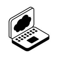 Cloud inside laptop screen, concept isometric icon of cloud computing vector