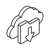 Cloud with file folder and down arrow, isometric icon of cloud download vector