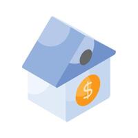 Home with dollar coin showing house loan concept isometric vector in modern style