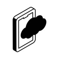 Cloud computing, mobile with cloud, isometric icon of mobile cloud vector