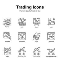 Get this amazing trading icons set in trendy design style, up for premium use vector