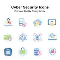 Get this amazing pack of cyber security icons in trendy flat style vector