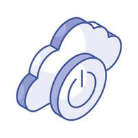 Cloud with off button isometric icon of cloud off in trendy style vector