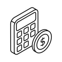 Calculator with coin denoting accounting concept vector, money calculation icon vector