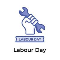 Hand holding spanner depicting concept icon of Labour Day in trendy style vector