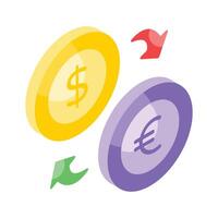 Currency with arrow denoting money exchange vector, currency convertor isometric icon vector