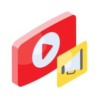 Video player with megaphone showing concept isometric icon of video marketing vector