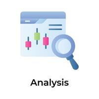 Candlestick chart inside webpage with magnifier depicting concept icon of trading analysis vector