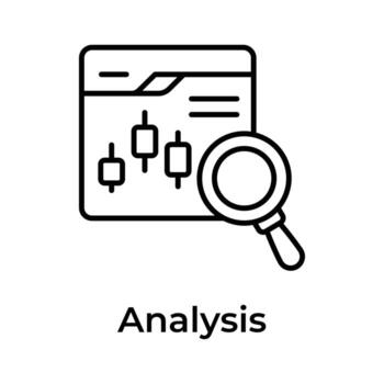 Candlestick chart inside webpage with magnifier depicting concept icon of trading analysis vector