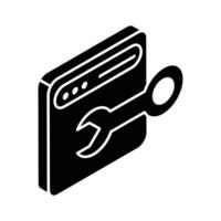 Spanner with website denoting concept icon of website setting vector