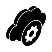 Gear with cloud showing concept isometric icon of cloud setting, cloud management vector