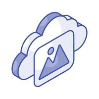 Cloud with image concept isometric icon of image backup, cloud computing vector design