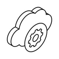 Gear with cloud showing concept isometric icon of cloud setting, cloud management vector