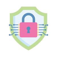 Network nodes with padlock and protection shield depicting flat icon of ai security vector