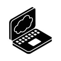 Cloud inside laptop screen, concept isometric icon of cloud computing vector