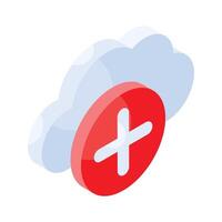 Plus sign with cloud showing isomeric icon of cloud add vector