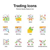 Get this amazing trading icons set in trendy design style, up for premium use vector