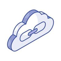 Get this creative icon of cloud link in isometric style isolated on white background vector