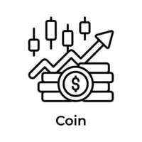 Currency coins with candlestick chart showing concept icon of money Growth, trading vector