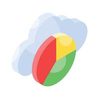 Pie chart with cloud showing concept isometric icon of cloud analysis vector