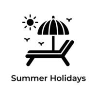 Beach bed with umbrella showing concept icon of summer holidays, summer vacations vector