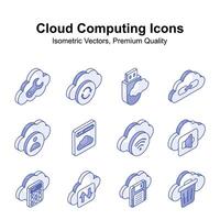 Cloud computing isometric vectors set isolated on white background