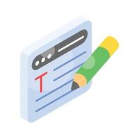 Content writing isometric vector design, blogging, article writing icon