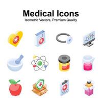 Take a look at this creatively designed medical and healthcare isometric icons set vector