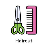 tijeras y pelo peine demostración concepto icono de Corte de pelo en de moda estilo vector