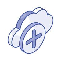 Plus sign with cloud showing isomeric icon of cloud add vector