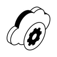 Gear with cloud showing concept isometric icon of cloud setting, cloud management vector