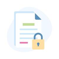 Padlock with page denoting flat concept icon of secure document vector