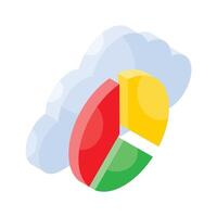 Pie graph with cloud, beautiful isometric icon of cloud analytics, premium vector