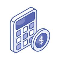 Calculator with coin denoting accounting concept vector, money calculation icon vector