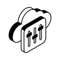 Cloud maintenance, isometric icon of cloud setting, cloud management vector