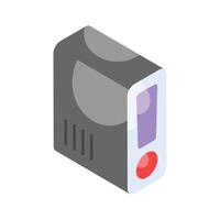 obtener tu manos en esta cuidadosamente hecho a mano icono de computadora, torre taza en isométrica diseño vector