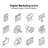 Digital marketing isometric icons set isolated on white background vector